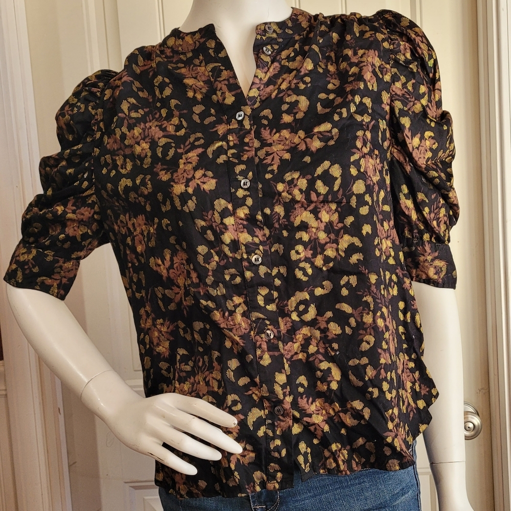 GAP Black and Gold Floral Blouse S